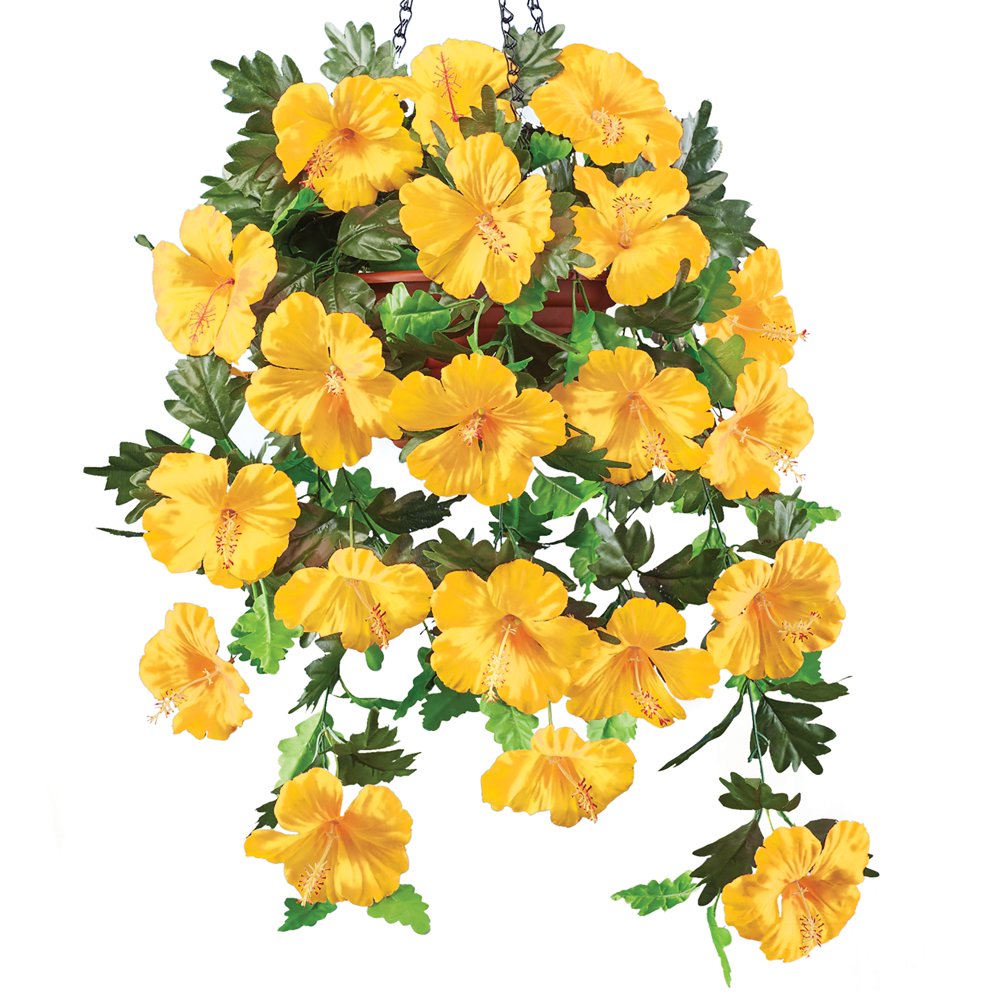 Hanging Artificial Tropical Hibiscus Bush Basket Set