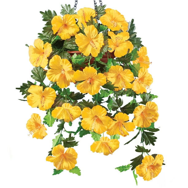 Hanging Artificial Tropical Hibiscus Bush Basket Set