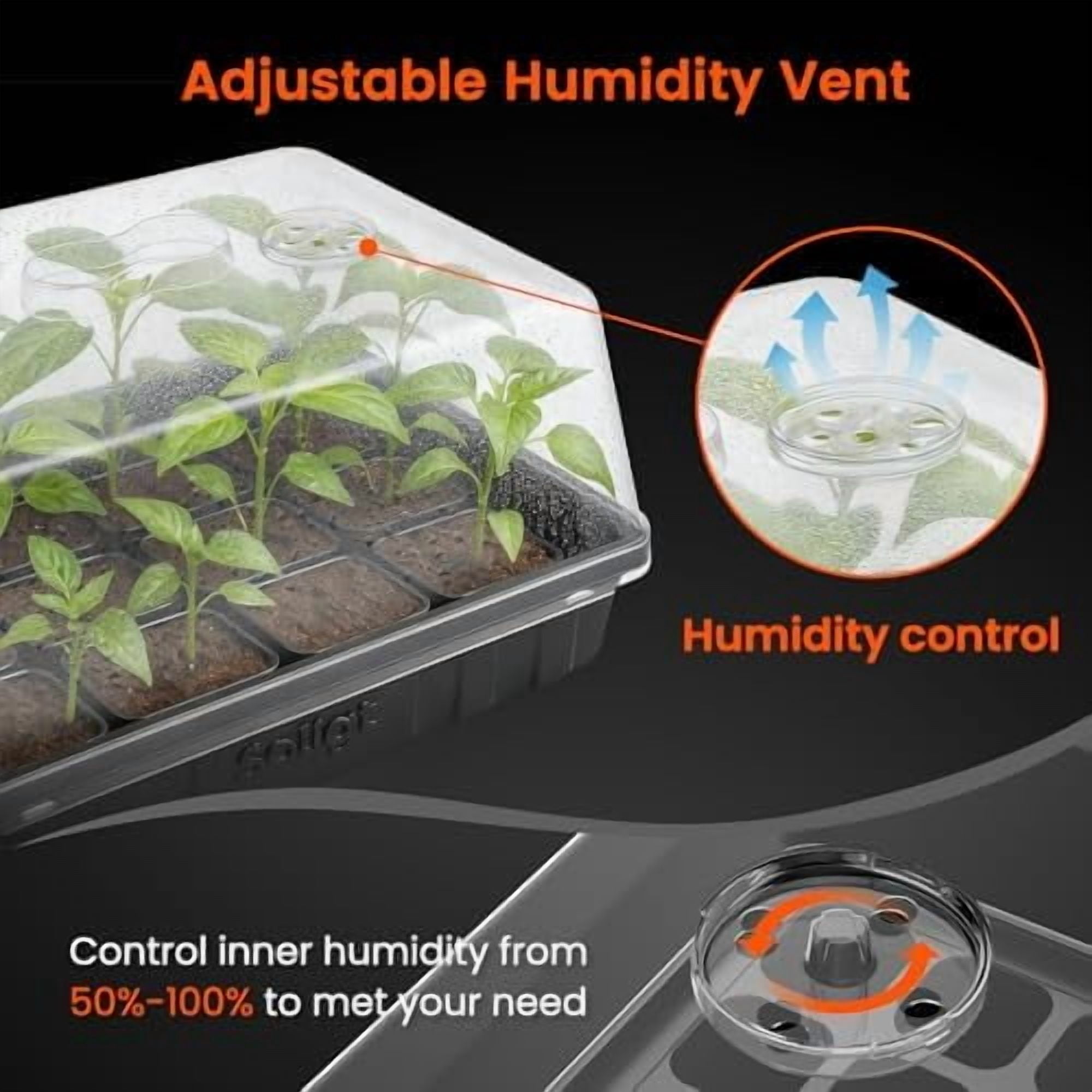 RibRave [Thick Plastic] 3-Set Strong Seed Starter Trays with 5" Humidity Domes for Seed Starting, Germination, Seedling Propagation & Plant Growing, Holds 144 Cells in Total