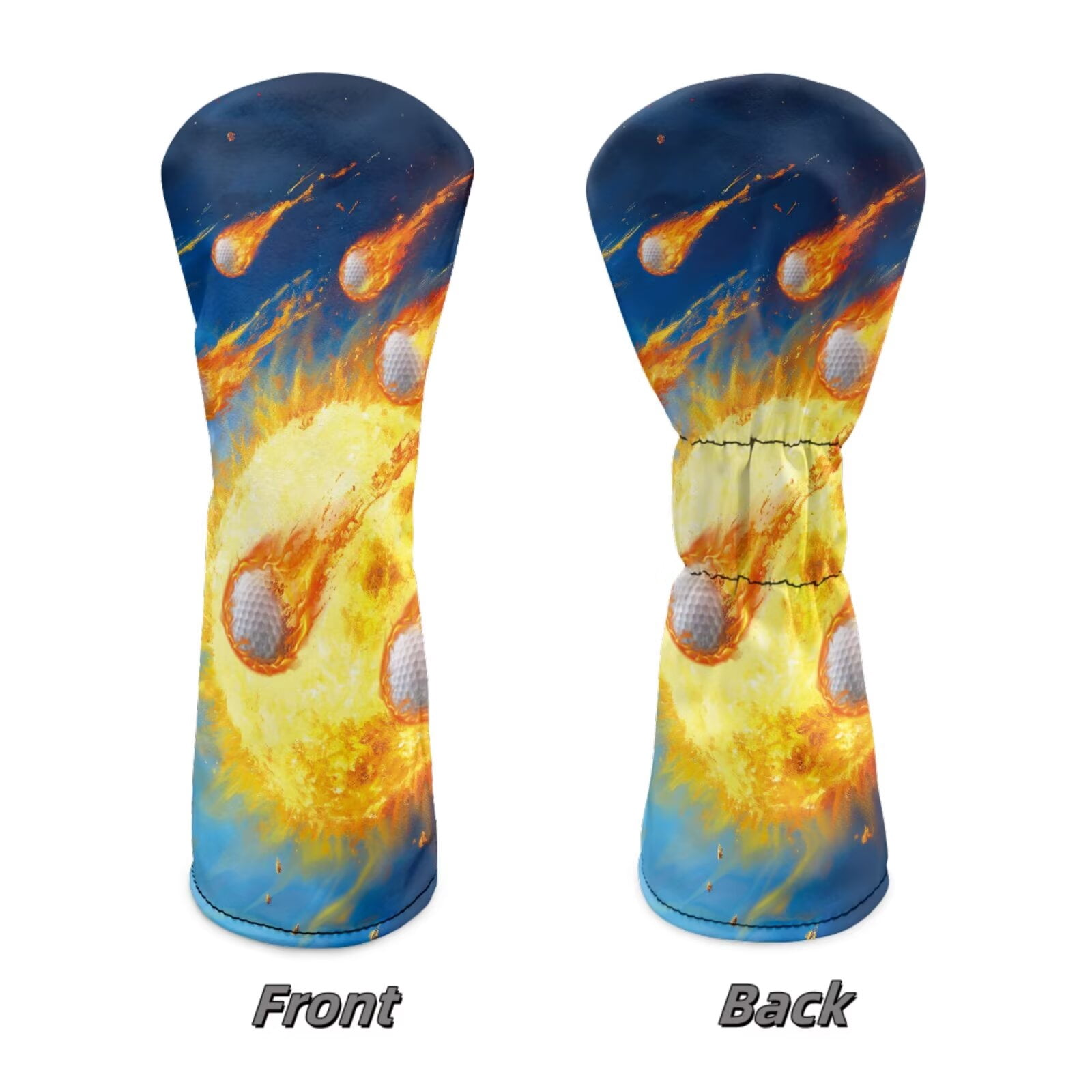 Uorisanigo Golf Club Head Covers for Driver, Fairway Woods and Hybrids, Premium PU Leather Fire Golf Ball Print Golfclub Headcovers, 3 PCS Headcovers Set Accessories Protection