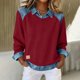 thumbnail image 2 of RKSTN Sweatshirt for Women Oversized Lapel Denim Patchwork Stitching Pullover Sweatshirt Top Womens Casual Plus Size Turndown Collared Loose Long Sleeve T Shirts Trendy Retro Streetwear Sweatshirt, 2 of 10