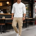 thumbnail image 6 of RYDCOT Men's Long Sleeve Outfits Waffle Knit Henley Shirt and Cargo Pants Set Casual 2 Pieces Spring Fall Tracksuits with Pockets Khaki, 6 of 7