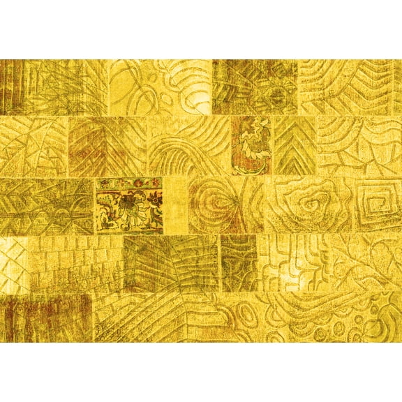 Ahgly Company Indoor Rectangle Patchwork Yellow Transitional Area Rugs, 2' x 5'