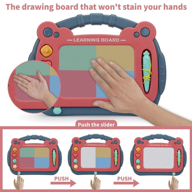 Adofi Magnetic Drawing Board for Toddlers.Doodle Etch a Sketch Toys for 1 2 3 4 5 6 Year Old Girls Boys.4 Color Erasable Doodle Board Writing Pad Gift