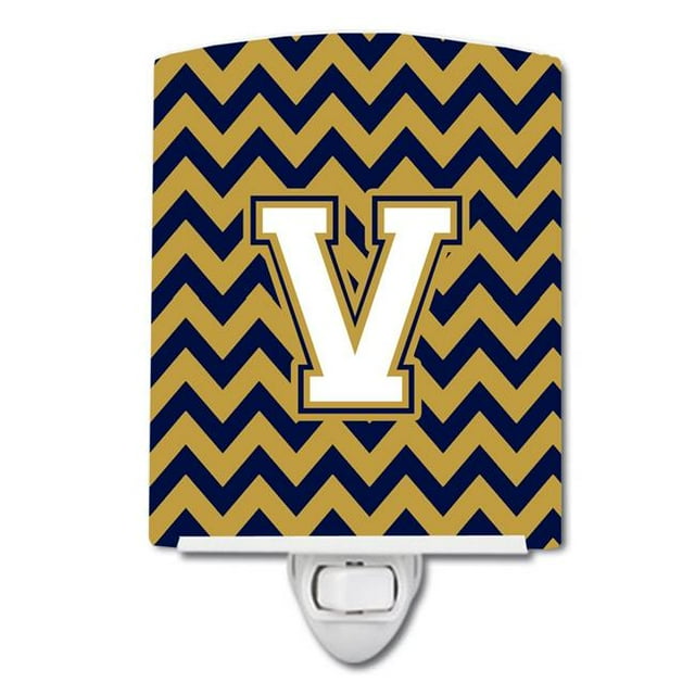 Carolines Treasures CJ1057-VCNL Letter V Chevron Navy Blue & Gold Ceramic Night Light