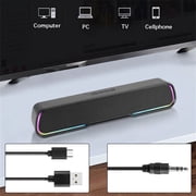 Bluetooth Soundbar with RGB Lights, 20W Home Theater Speaker, 4 Dynamic Light Modes, Built-in 2000mAh Battery, Compatible with TV, PC, Phone, Tablet