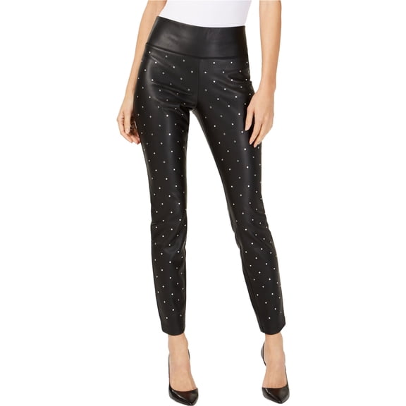I.N.C Womens Faux-Leather Casual Trouser Pants, Black, 6