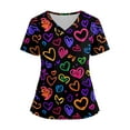 thumbnail image 2 of Valentine's Day Womens Scrub Top Stretchy Vneck Short Sleeve Cute Heart Printed Shirts Valentine's Day Nurse Uniforms Split Hem Workwear Tops with Pockets, 2 of 4