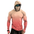 thumbnail image 3 of Men's Long Sleeve Sun Shirt with Hood and Mask, Ombre Color Block Design UPF 50+ Rash Guard, Lightweight Athletic Top Orange XXXL, 3 of 9