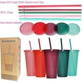 thumbnail image 2 of Vaso con pajita y tapa, botella de agua, taza de viaje para café helado, vasos de plástico reutilizables, perfectos para fiestas, cumpleaños, 24 onzas, paquete de 5, 2 of 6