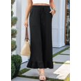 thumbnail image 3 of Womens Wide Leg Pants Drawstring Elastic High Waisted Ruffle Hem Palazzo Pants with Pockets Black L, 3 of 6