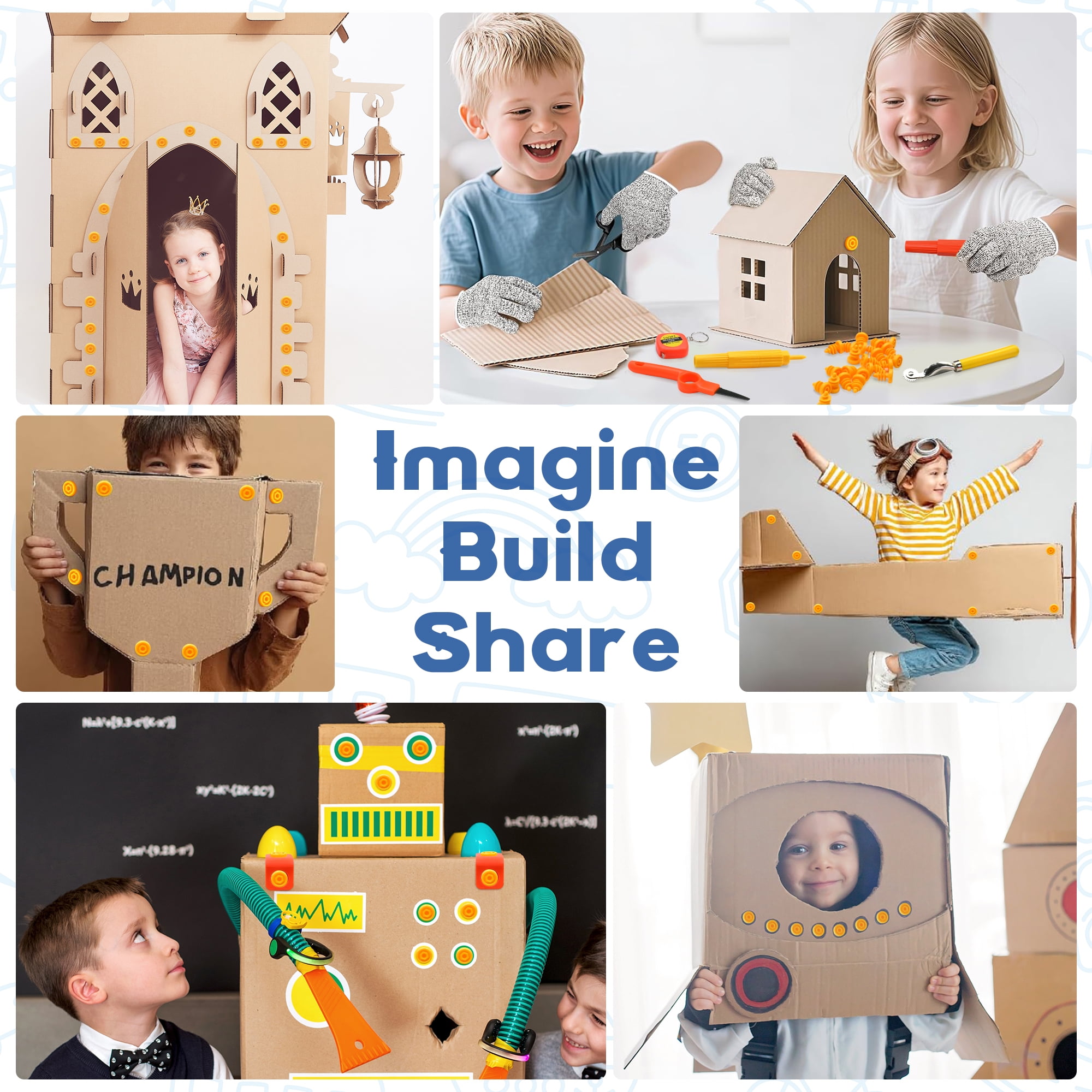 Cardboard Construction Kit - 150 Pcs Cutting Tools for Kids with Safe Cutter and Screws, STEM Educational Toys Gift for DIY Projects for Boys and Girls Aged 6+