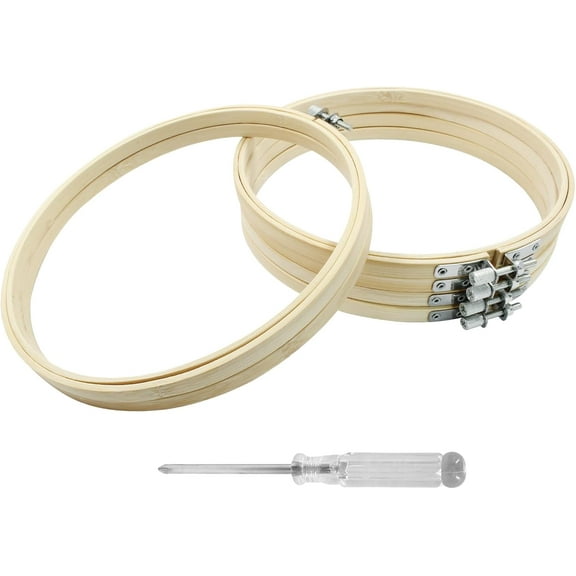 6 Pieces 8 Inch Embroidery Hoops, Round Wood Embroidery Hoops, Adjustable Bamboo Circle Cross Stitch Hoop Ring, Wooden Embroidery Frames for Art Craft Sewing, Christmas Decoration