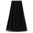 thumbnail image 3 of SWSMCLT Women's Pleated Long Skirt Casual Chiffon Polka Dot Mesh High Waisted Elastic Waist Calf Length Flowy A-Line Tulle Skirts Swing Layered Overlay Black One Size, 3 of 5