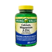 Spring Valley Calcium, Magnesium & Zinc plus Vitamin D3 Coated Caplets, 250 Count - 2 Pack