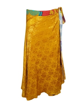 Mogul Women Floral Wrap Skirt Hippie Chic Boho Two Layer Printed Silk Sari Reversible Cruise Sarong Dress