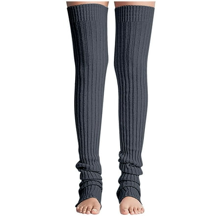 

Huaai socks for women Leg Warmer Women Thigh High Tie Cable Knit Crochet Long Boot Socks Yoga Leg cute socks Grey