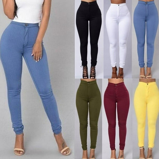 JNGSA Tall Jeans for Women,Women's Skinny Solid Color Jeans Solid Color  High Waist Denim Trousers with Pockets Comfy Classic Jeggings Denim Pants