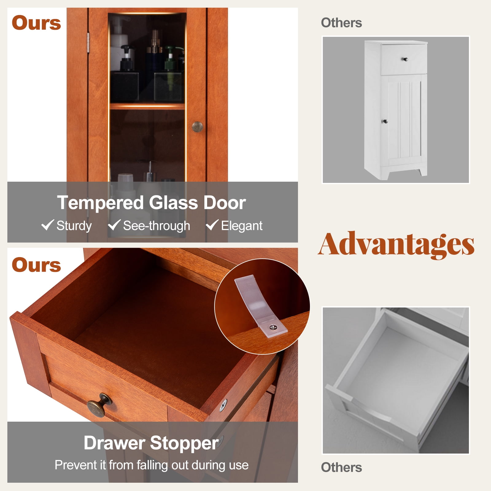 Giantex Bathroom Storage Cabinet, Freestanding Narrow Storage Organizer w/Adjustable Shelves, Brown