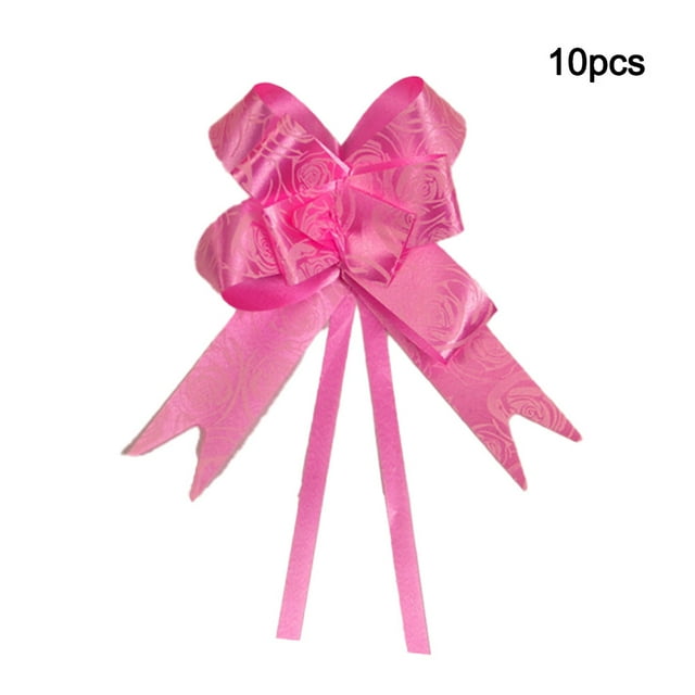 10 Pieces Bow Pull Decor Multi-colors Festive Packing DIY Crafts Lightweight Plastic Hand-Pulled Flower Christmas Holiday Rose/Pink
