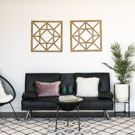 Best Choice Products Modern Faux Leather Convertible Futon Sofa Bed Recliner Couch w/ Metal Legs, 2 Cup Holders - Black