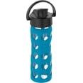 thumbnail image 2 of Lifefactory Botella de agua de vidrio de 16 onzas con tapa abatible activa y funda protectora de silicona Teal Lake, 2 of 5