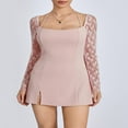 thumbnail image 3 of Robe Courte Tendance pour Femmes avec Manches en Dentelle, Dos Nu et Ourlet Fendu, 3 of 9