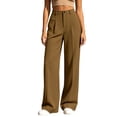 thumbnail image 4 of Oiangi Womens Wide Leg Dress Pants High Waisted Button Zipper Trousers Fall Casual Business Office Work Pant with Pockets Khaki M, 4 of 6
