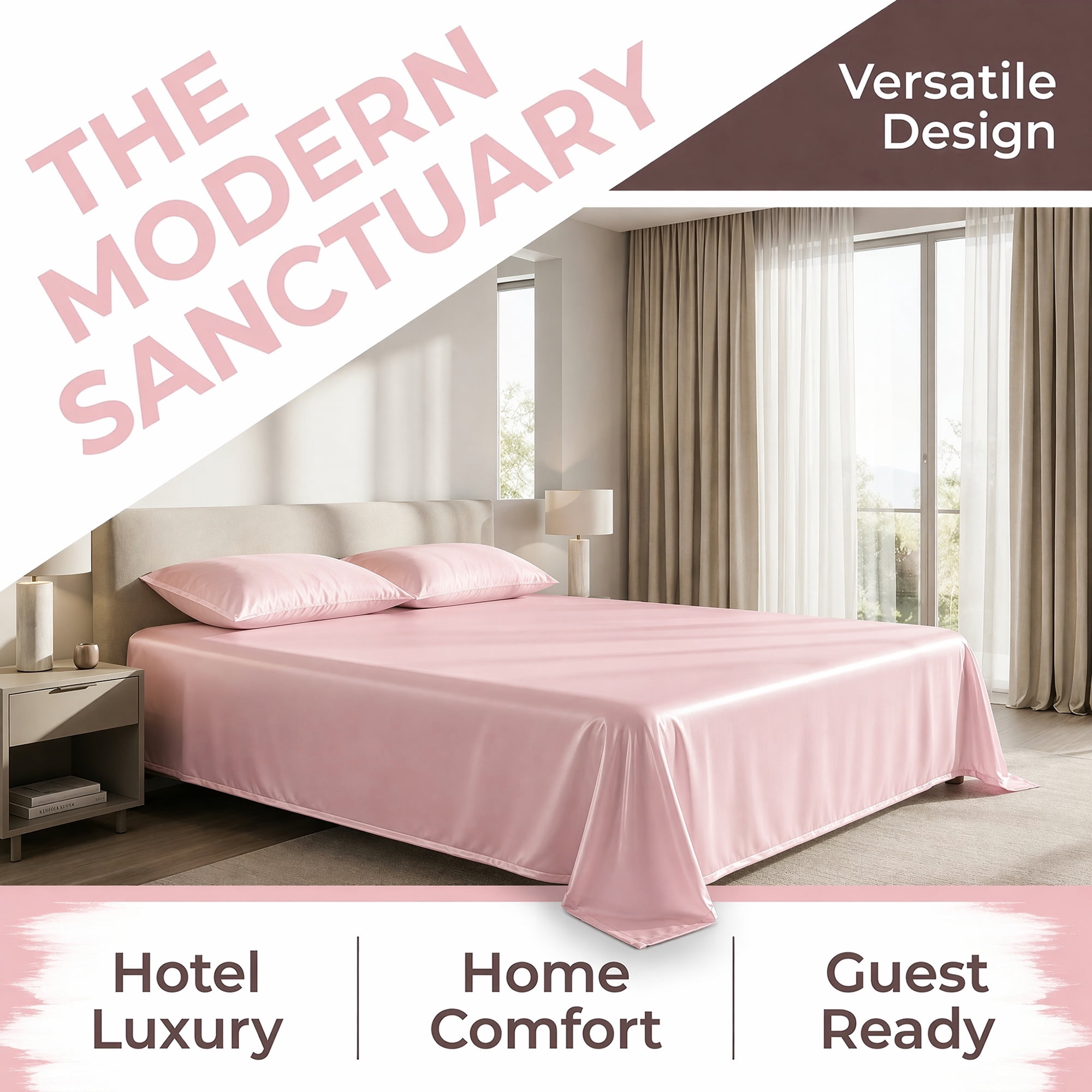 Unique Bargains Microfiber Ice SilkFlat Sheet Wrinkle Bedding Pink 91"x96"