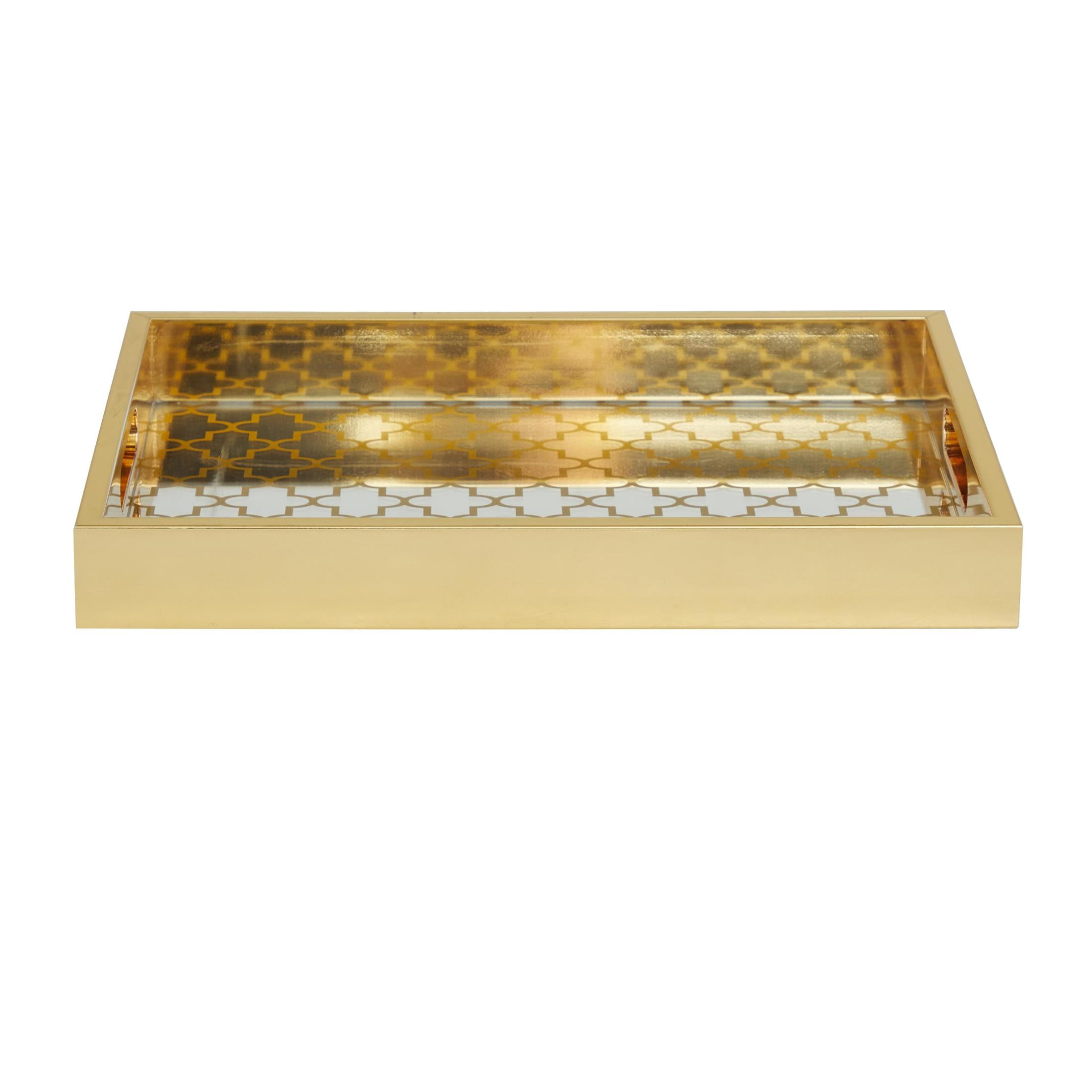 DecMode 16", 14"W Gold Plastic Mirrored Geometric Tray, 2-Pieces