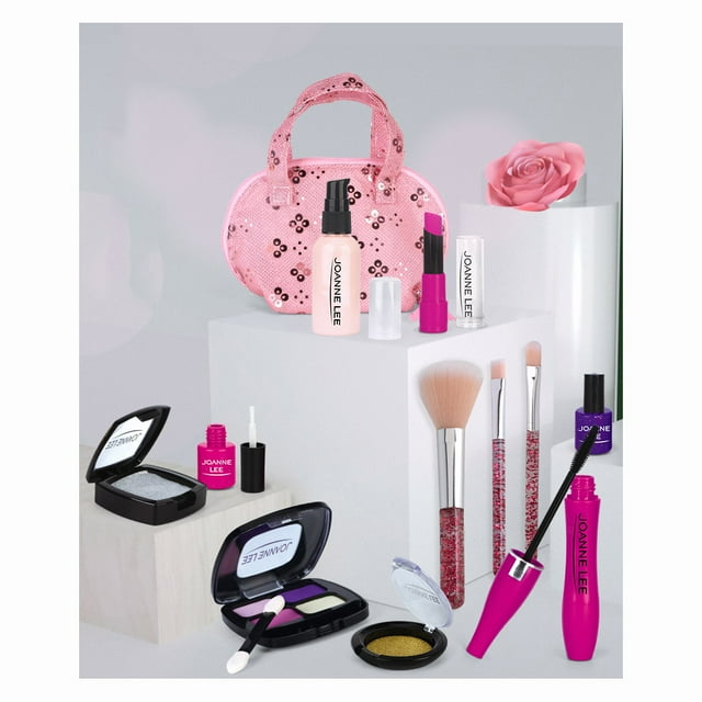 Juego de maquillaje para niños Niñas Juego de maquillaje lavable de 15 piezas Juguete de juego de rol con 2 pegatinas Juego de maquillaje con bolsa de cosméticos con brillo oso de fresa Electrónica