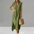 thumbnail image 6 of SAWOBUUN Womens Cotton Maxi Dress Sleeveless Deep V Neck Side Split Casual Summer Long Dress with Pockets, 6 of 8