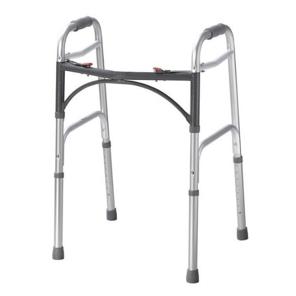 10200-1 Deluxe Two Button Folding Walker, Silver, Each side operates independently to allow easy movement through narrow spaces and greater stability while.., By Drive Medical