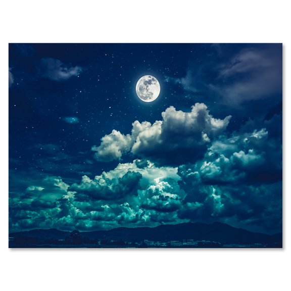 Full Moon Night in Cloudy Sky II 8 in x 12 in Photography Canvas Art Print, by Designart