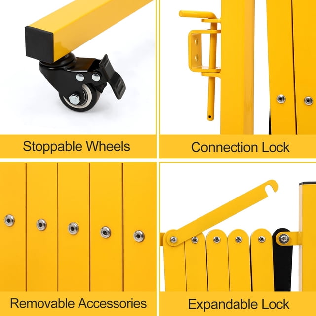 GloryStar Expandable Metal Barricade Gate, Mobile Safety Barrier with Retractable Traffic Fence, Easy Assembly, and Casters