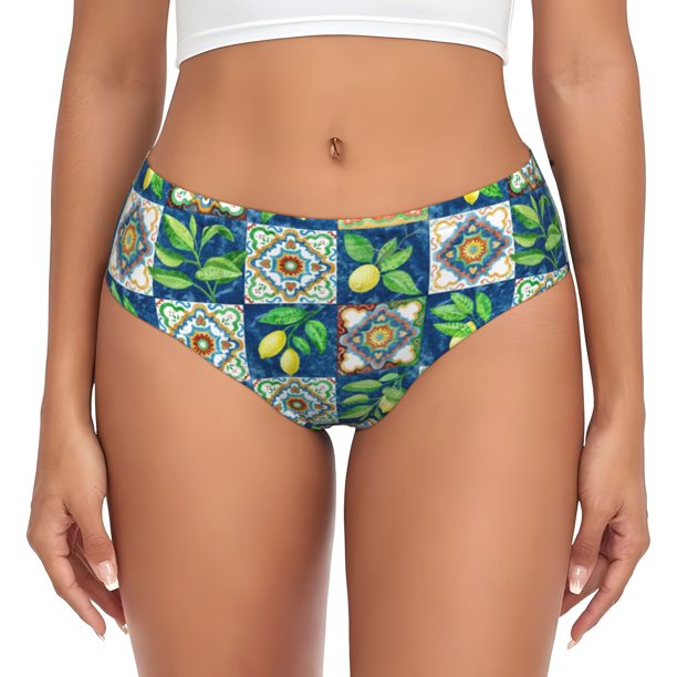 Balery Lemon and Leaves Ropa Interior de Algodón para Mujer con Dibujo – Braguitas Cómodas y Elásticas, Estilo Clásico-X-Small