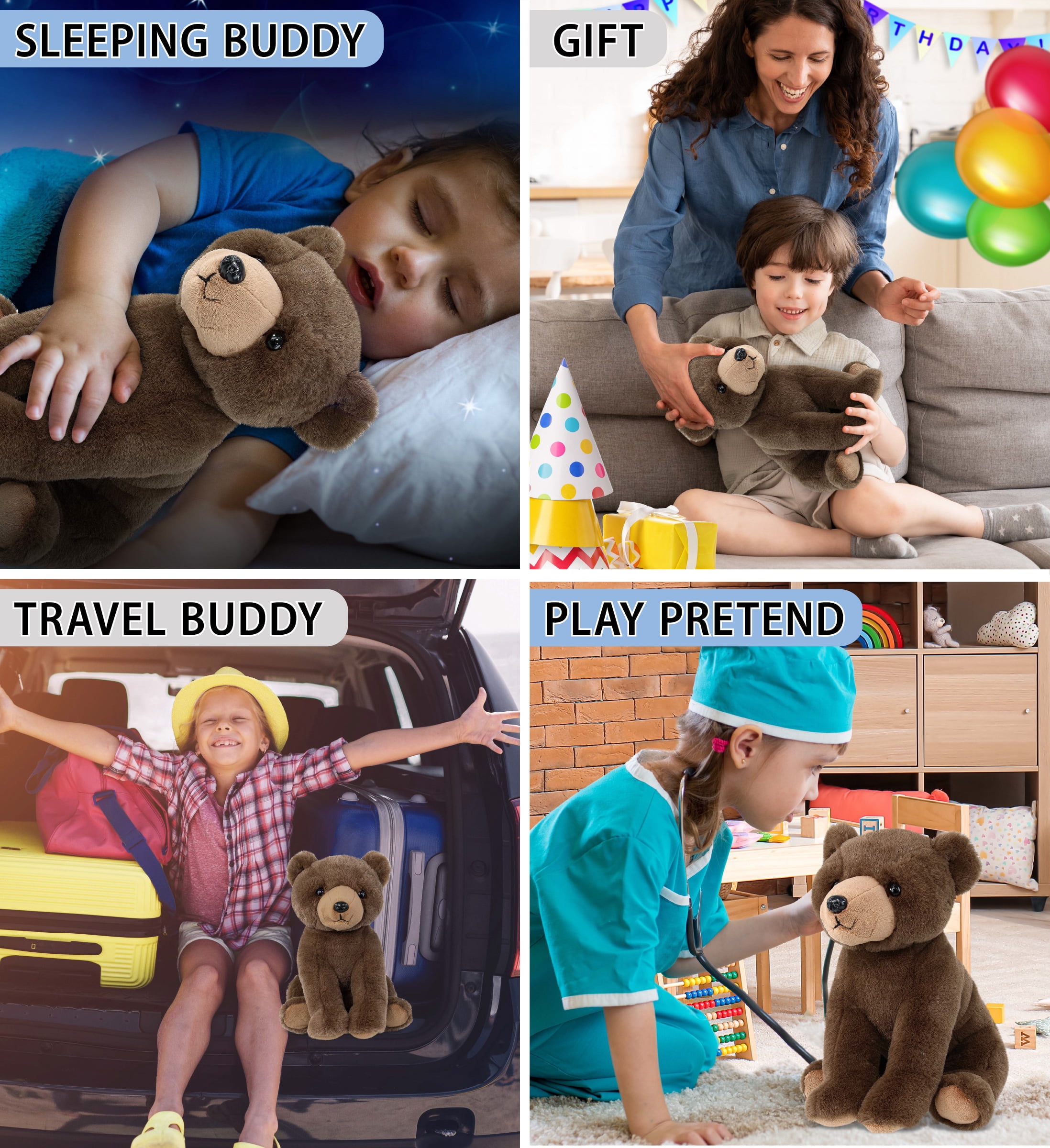 DolliBu Floppy Grizzly Bear Stuffed Animal - Soft Huggable Grizzly Bear, Adorable Playtime Bear Plush Toy, Wild Life Cuddle Gifts, Super Soft Plush Doll Animal Toy for Kids and Adults - 9 Inches