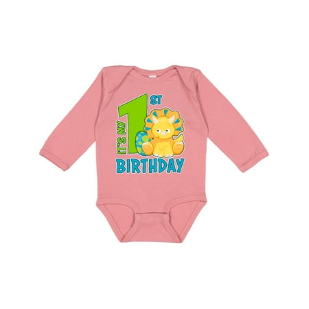 

Inktastic Its My 1st Birthday with Dinosaur Gift Baby Boy or Baby Girl Long Sleeve Bodysuit