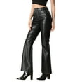 thumbnail image 4 of INSPIRE CHIC Faux Leather Casual Pant for Women's High Waist Bell Bottom Flared Long PU Trouser XS Black, 4 of 5