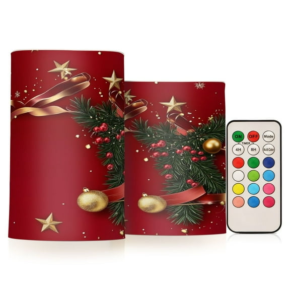 2 PCS Flameless Candles with Remote Timer LED Battery Operated Flickering Candle Light for Wedding Table Home Decoration Gifts Christmas Gold Accents