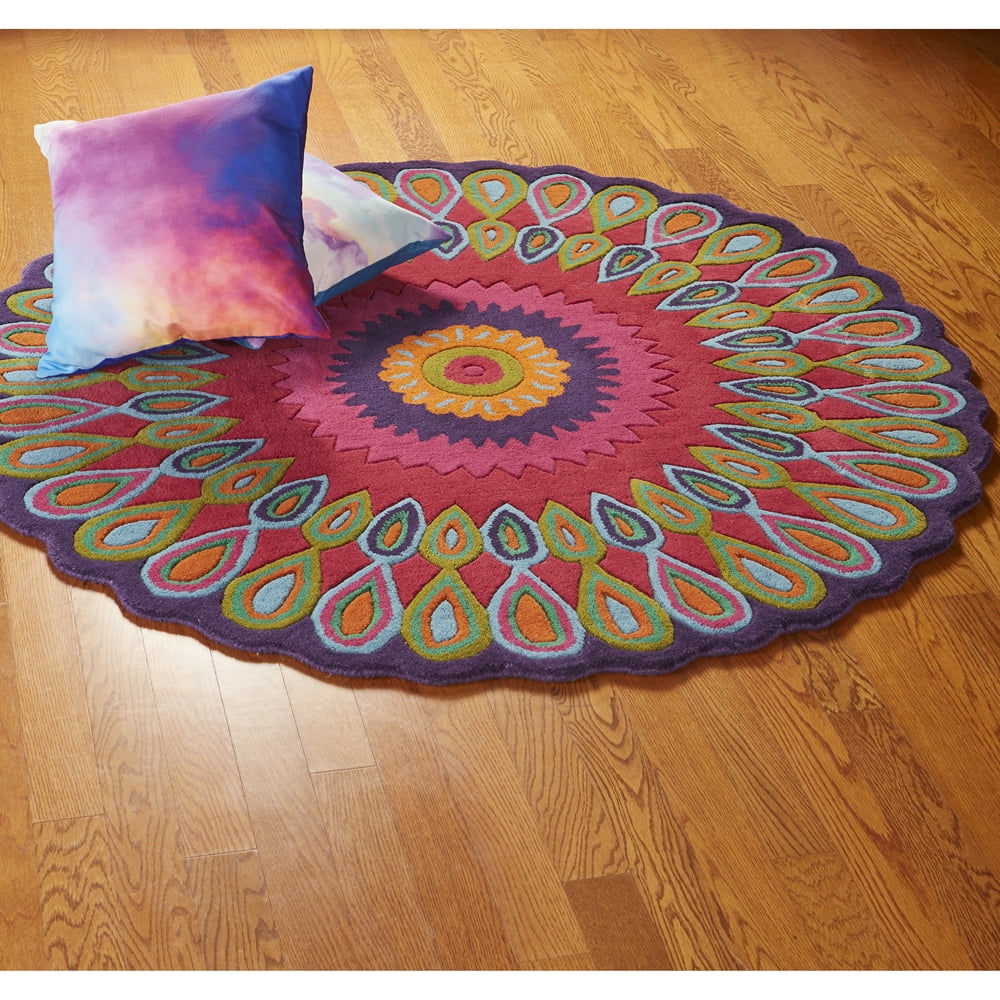 LR Home Wren 7'9" Round Pink Peacock Medallion Indoor Area Rug