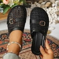 thumbnail image 2 of Gpaecead Women Woven Hollow Out Beach Slippers Closed Toe Breathable Soft Sole Ornamental Buckle Summer Slides, Black, 2 of 7