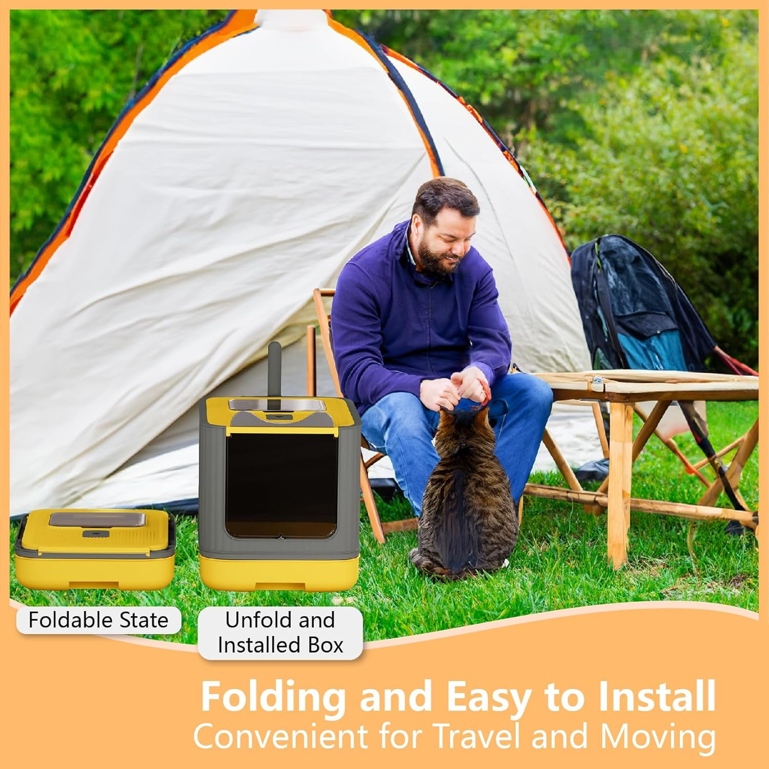 Fully Enclosed Cat Litter Box Enclosure, Premium Covered Litter Box with Lid, Anti-Splashing Easy to Clean Covered Kitty Litter Box, 3 Modes Cat can Use from Kitten to Adult(Yellow&Grey)