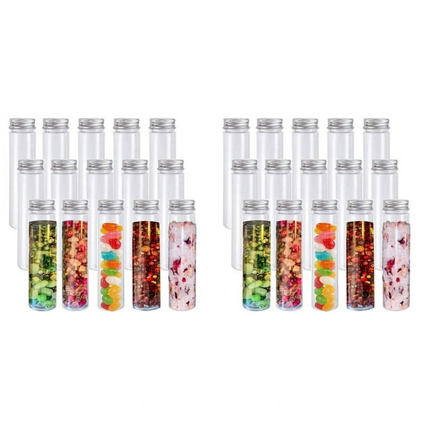 Tubo de Ensayo de Plástico de 30 Piezas de 110 Ml, Tubos de Ensayo Planos Transparentes, Tubos de Ensayo de Plástico con Tapas de Rosca para Dulces, Frijoles, Decoración de Fiesta