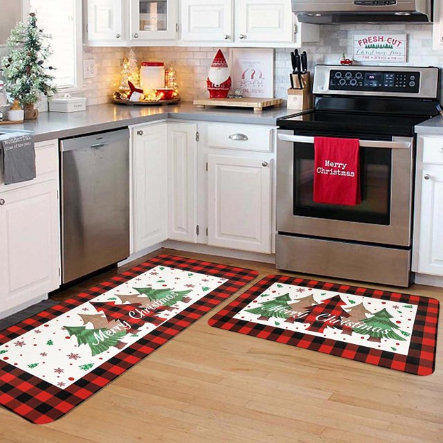 LXYFH Carpet Under $10 Christmas Kitchen Carpet (2 Pieces) Merry Christmas Kitchen Carpet Washable Cushion Comfortable Kitchen Carpet Set