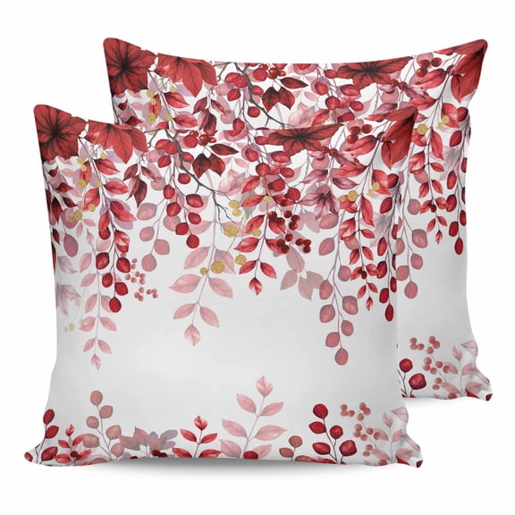 Pillow Covers 20x20 Set of 2, Red Eucalyptus Leaves Throw Pillow Covers Decorative Couch Cushion Cover, Summer Botanical Weeping Microfiber Soft Square Pillowcases for Bedroom Living Room Sofa