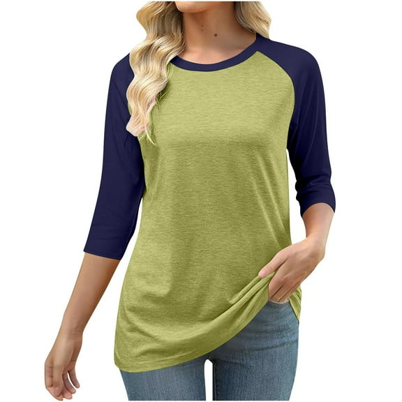 Blmnix Boho Tops Workout Lightweight Raglan T-shirts Yellow Crew Neck 3/4 Sleeve Womens Petite Tops,XXL