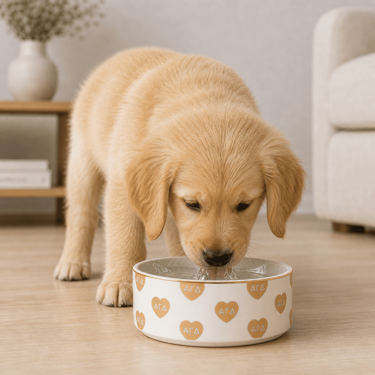 Sorority Shop Alpha Gamma Delta Pet Bowl, 6" Ceramic Bowl for Dogs and Cats, Heart Design with Sorority Greek Letters, Use for Food or Water