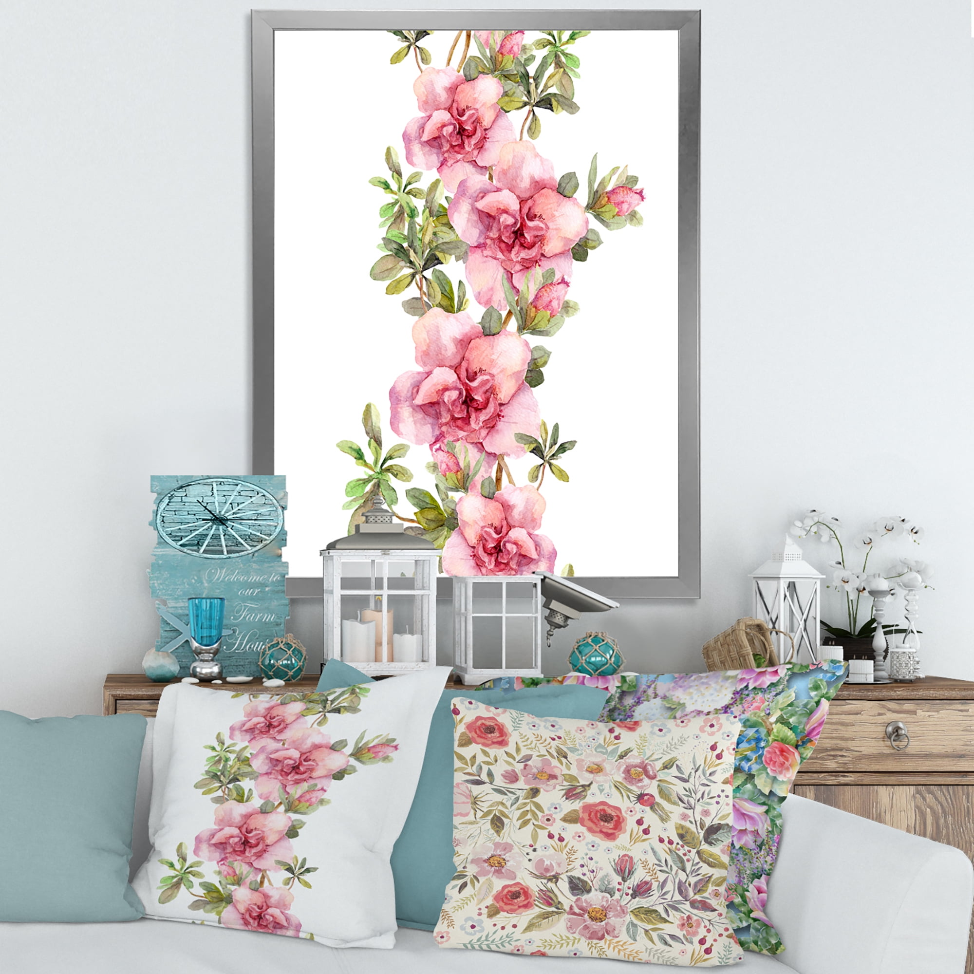 Designart 'Bouquet of Purple and Pink Flowers II' Farmhouse Framed Art Print