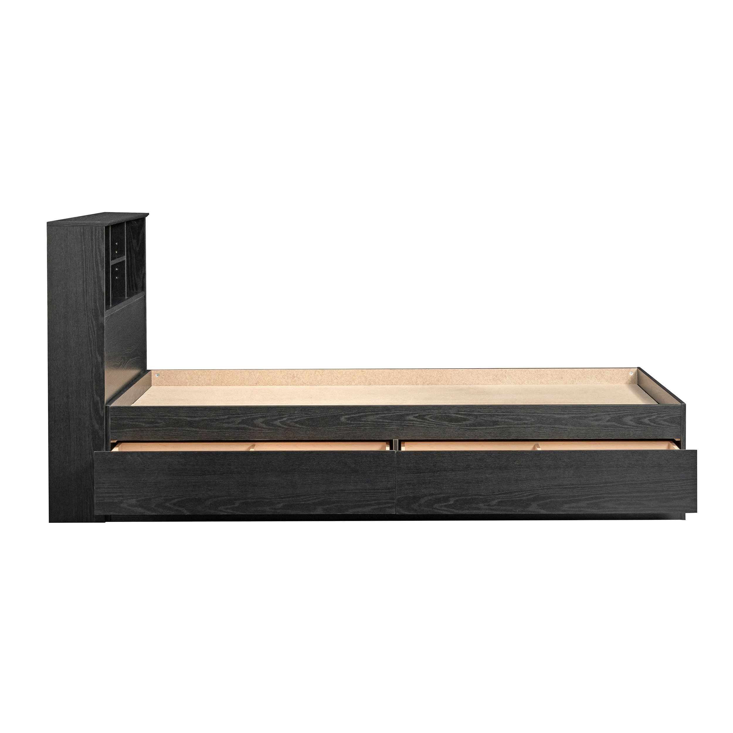 Your Zone Easy to Assemble Storage Bed with Bookcase Headboard, Twin, Bourbon Finish
